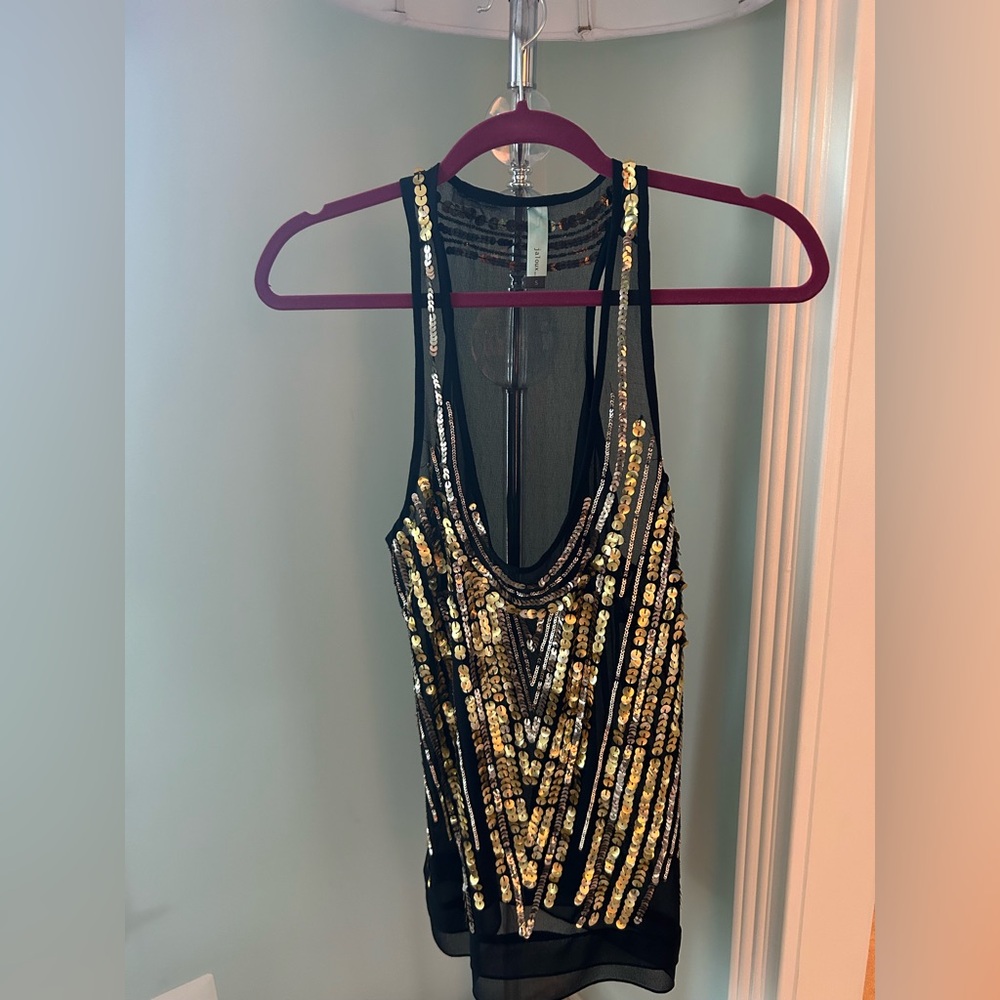 Joie Black and Gold Sequin Tank Top